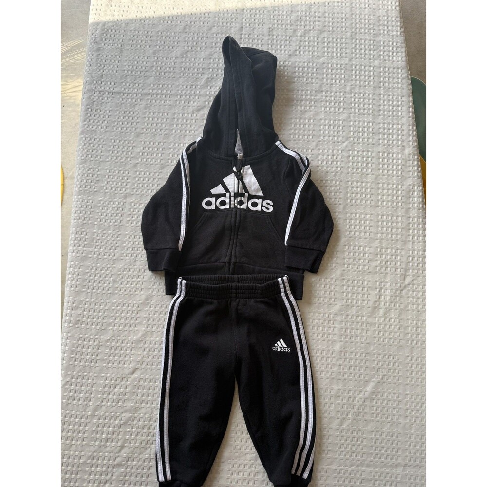 Adidas Black 2-Piece Tracksuit Set Zip Hooded Hoodie & Pants Size 12 Months